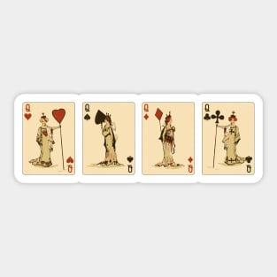 Four Queens of Vintage Playing Cards: Spades, Hearts, Diamonds, and Clubs Sticker